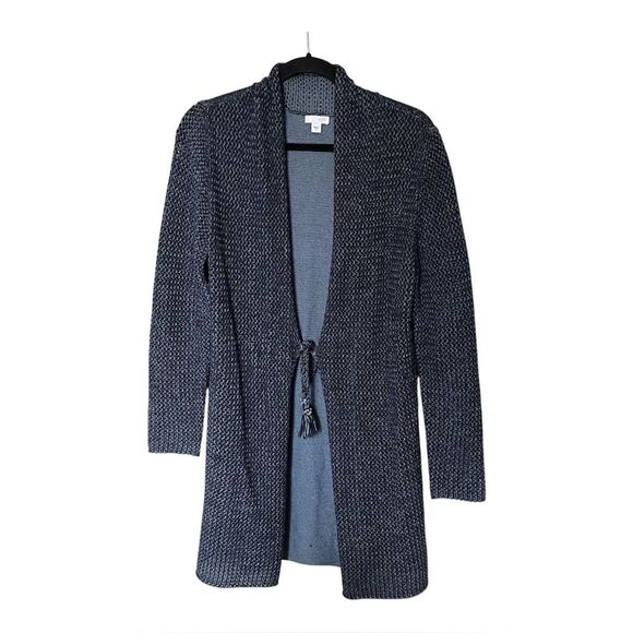 J. Jill Wool Blend Blue Knit Duster Cardigan Sweater with Tassel Ties Size Small - Picture 1 of 12